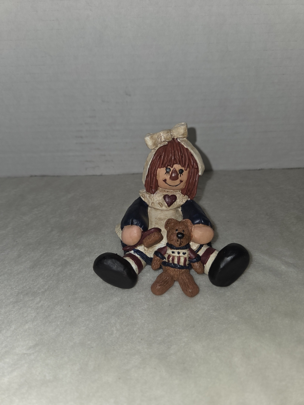 Vintage 1998 Blossom Bucket Raggedy Ann Clay Figurine Sitting Fall Harvest Decor